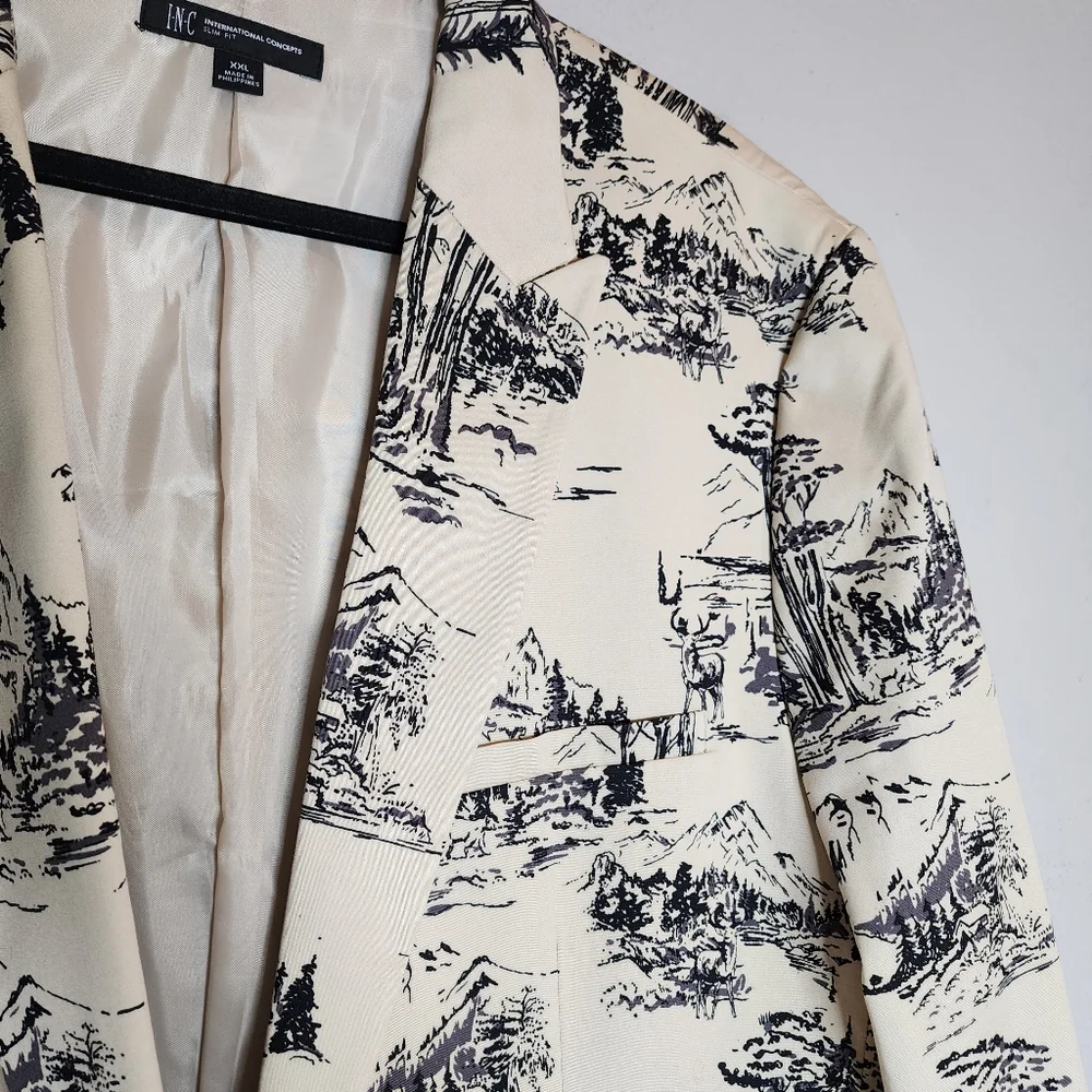 Macy's INC Deer Scene Tan Blazer Mens Size XXL Slim Hunter Outdoors - Picture 12 of 16